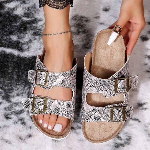 MODA DOLLZ Snakeskin print double buckle sandals - Picture 4 of 5